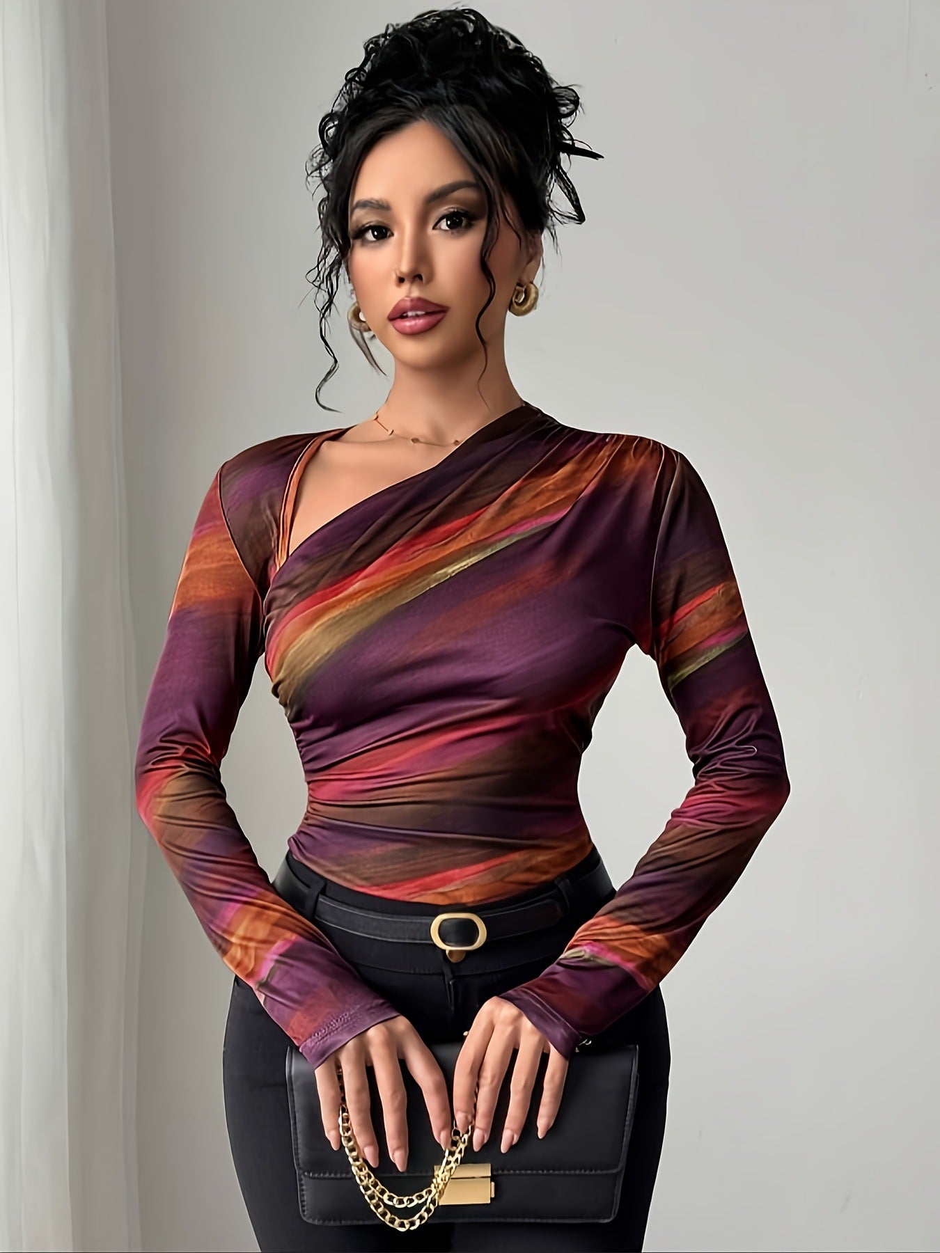 Spring And Autumn Women's Gradient Slimming Oblique Neck
