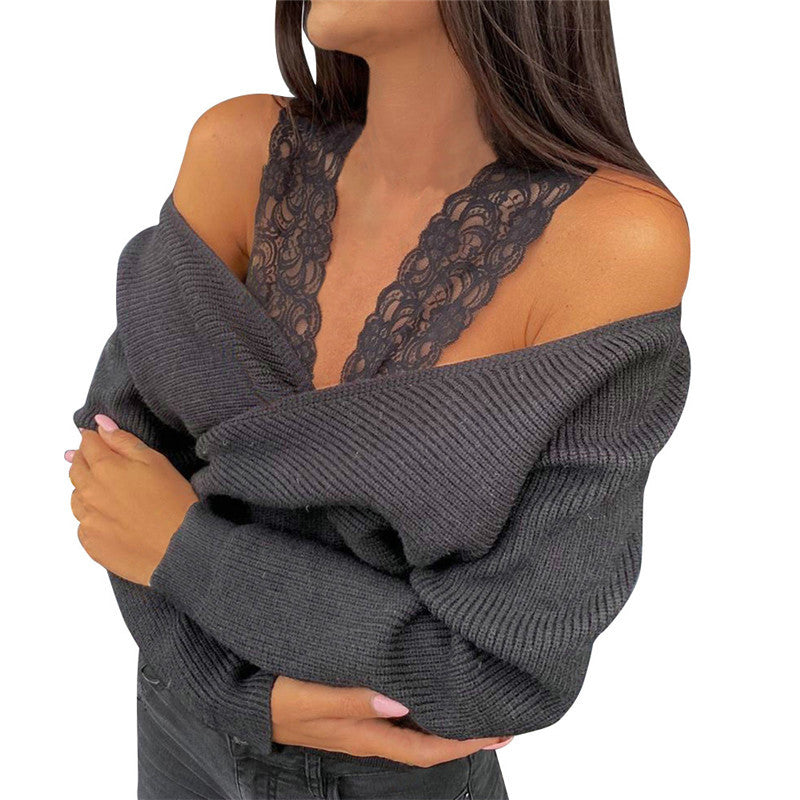 Women's Off-Shoulder Lace Trim Top, Slim Fit Long Sleeve Sexy Y2K Blouse