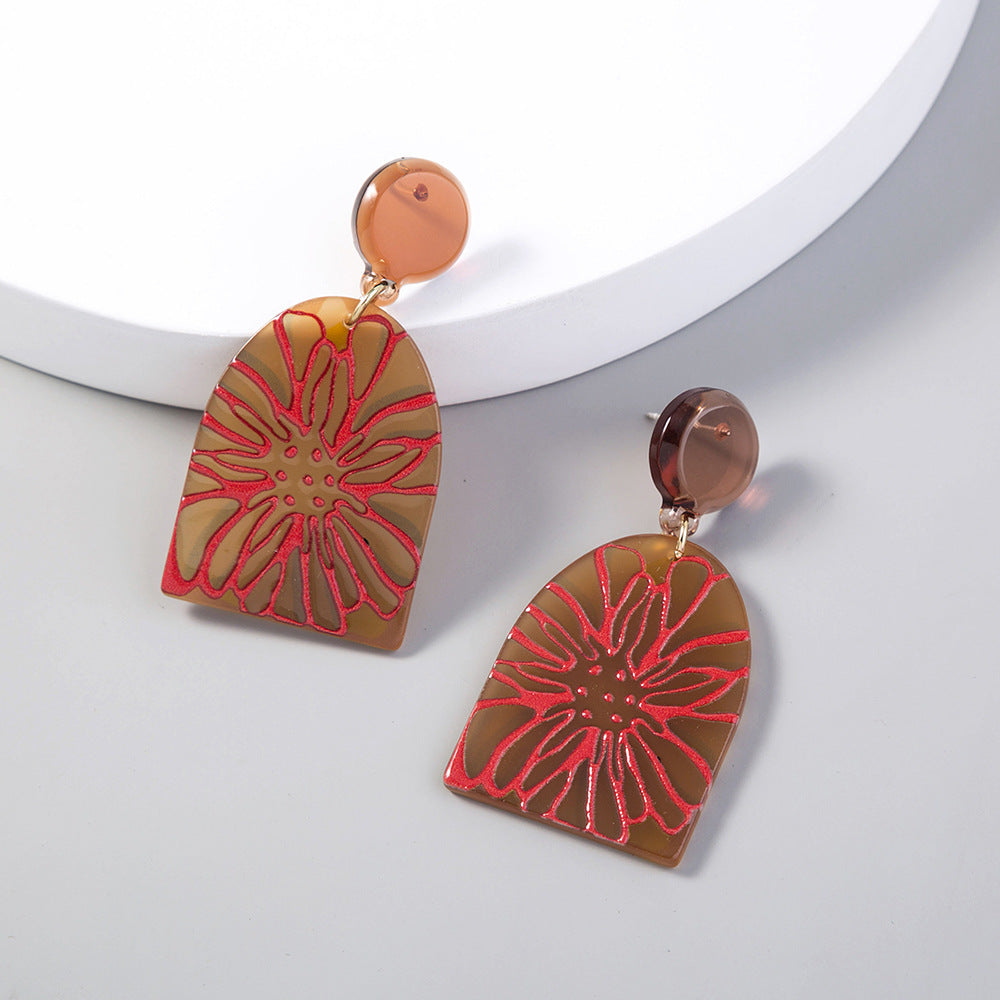 Acrylic Earrings Art Graffiti Resin Flower Earrings Earrings