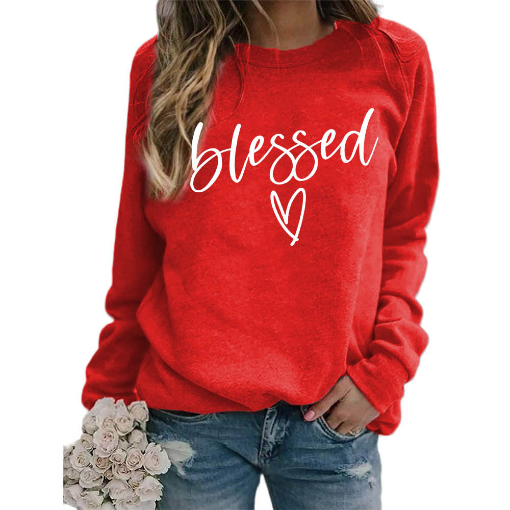 Love Print Round Neck Women's crew neck sweater Top