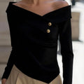 Women's Off Shoulder Top, Long Sleeve Slim Fit Asymmetrical Shirt