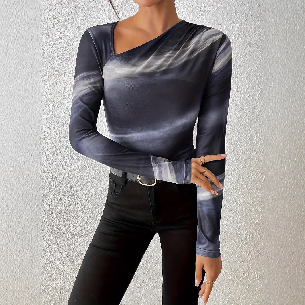 Spring And Autumn Women's Gradient Slimming Oblique Neck