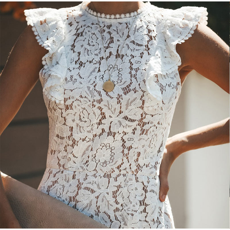 Lace White Sleeveless Ruffles Women's Summer Sundress