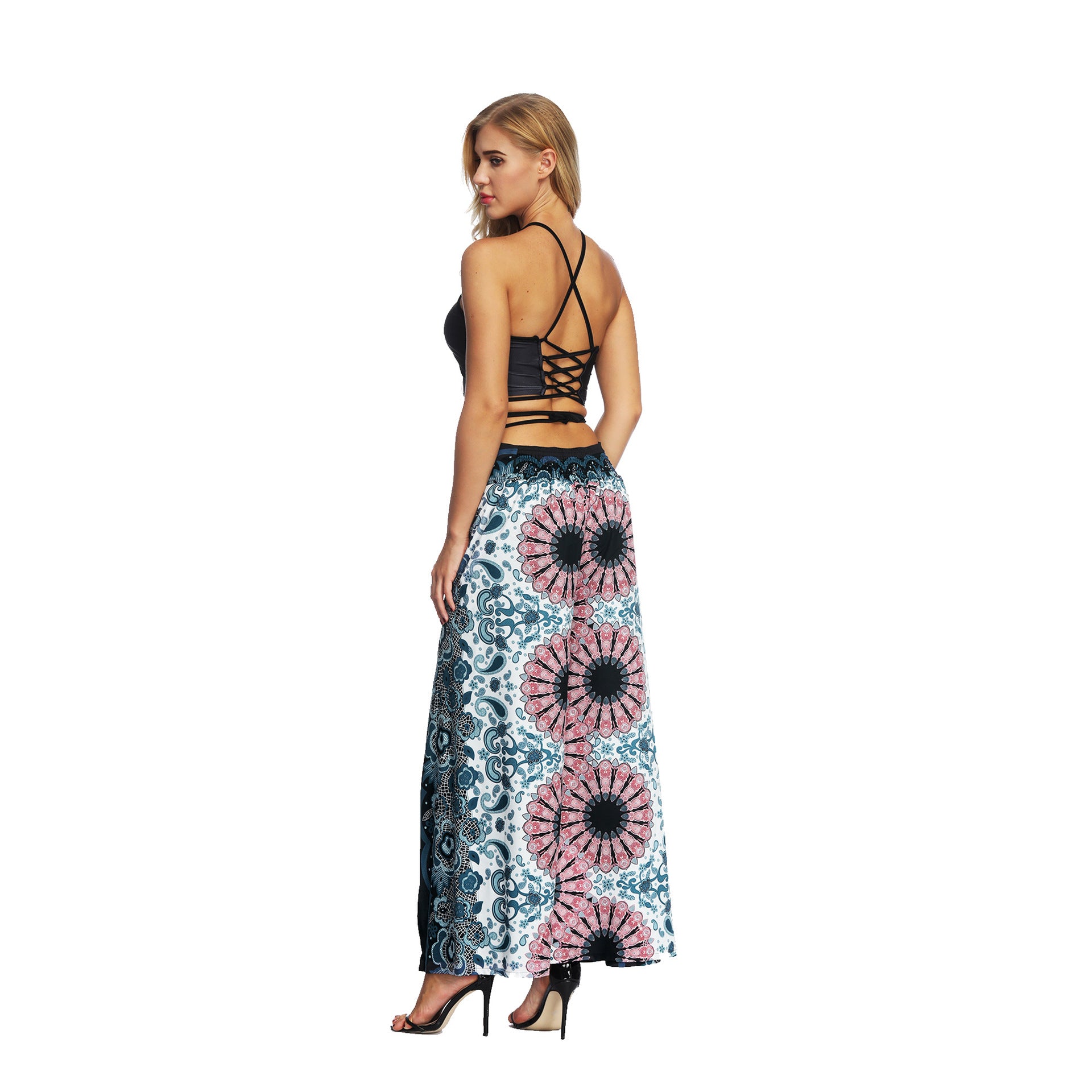 Women's Wide Leg Boho Yoga Harem Pants Comfy Gypsy Hippie Indian Thailand Bohemian Palazzo Pants Smocked Waist