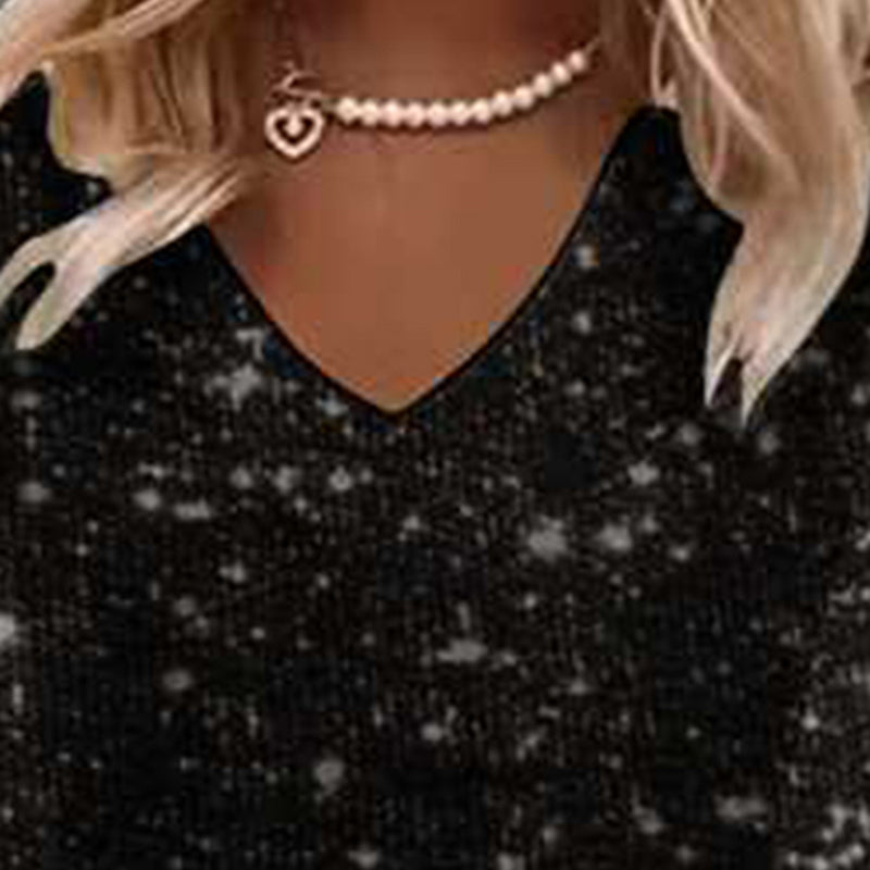 Women's Solid Color V-Neck Bell Sleeve Midi Dress With Sequin Detail, Casual Party Dress For Spring Autumn Occasions