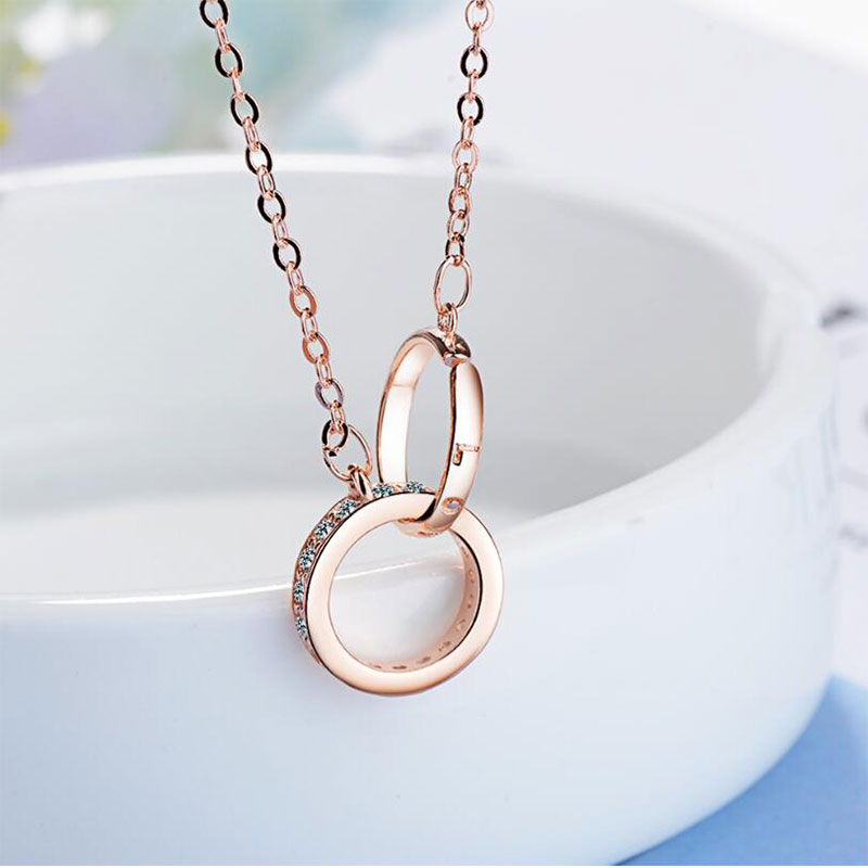 Double Ring Necklace Female Zircon Jewelry