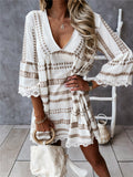 Long Sleeve Geometric Print Dress Fashion Loose Stitching V-neck Lace Cuff Dresses Womens Clothing