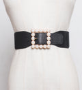 Pearl buckle black wide waist women