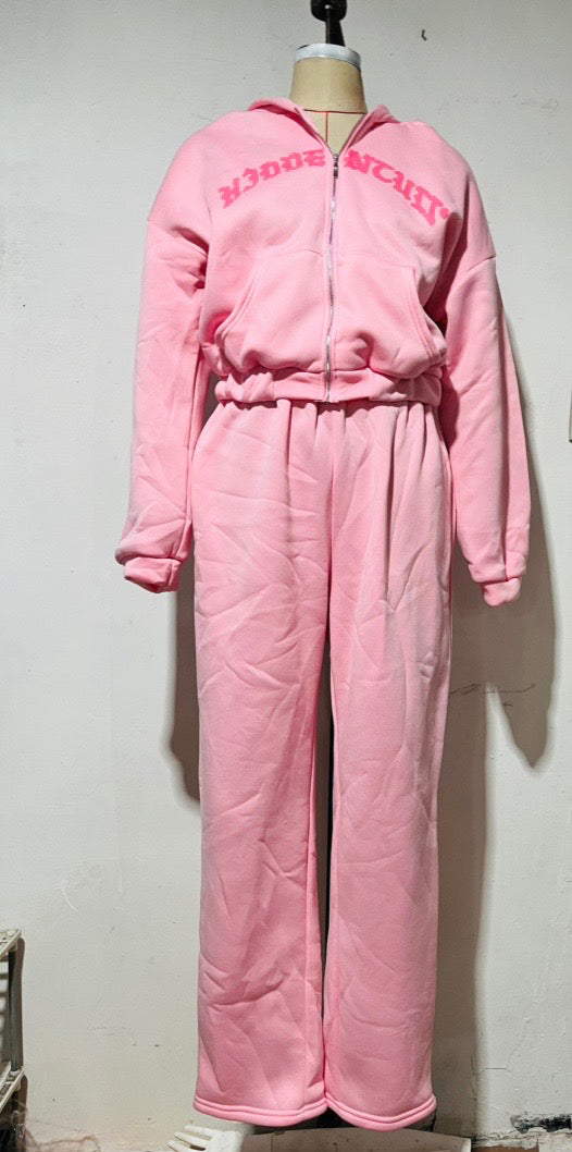 Ins Letter Sports Suit Zip-up Hooded Cropped Sweatshirt Top And Loose Drawstring Trousers Fashion Womens Clothing