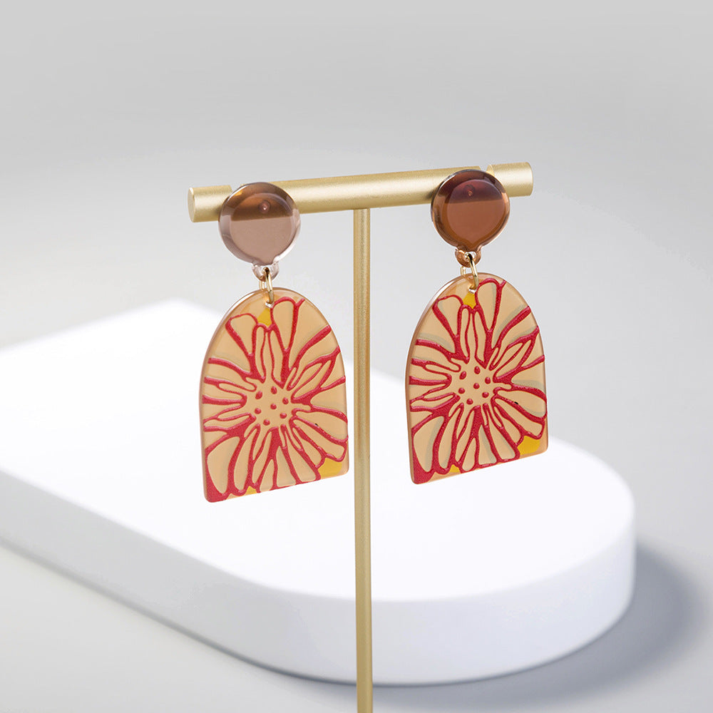 Acrylic Earrings Art Graffiti Resin Flower Earrings Earrings