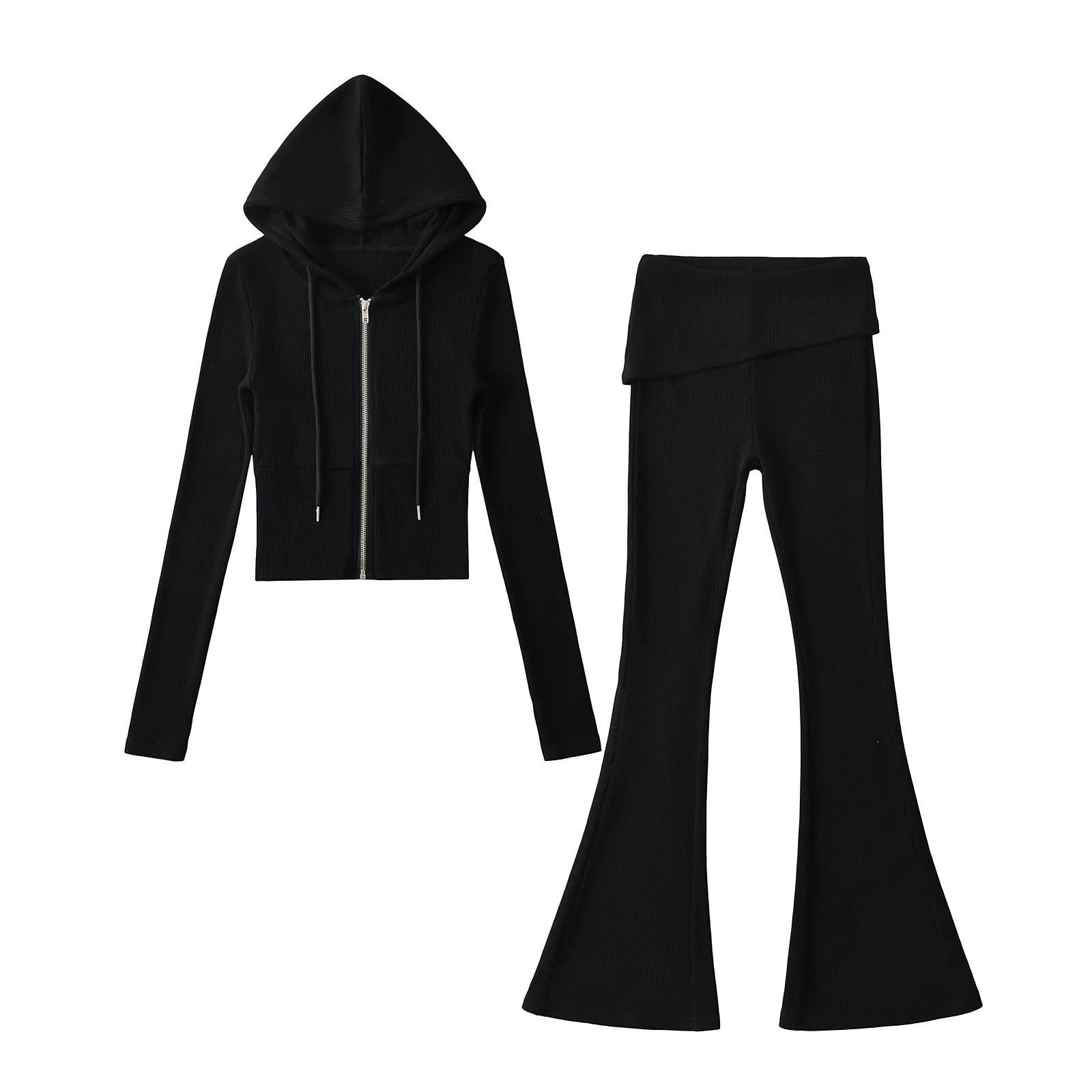 Sporty Casual Hooded Zip-up Waist-cinching Sweatshirt For A Slimming Effect