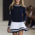 Women's Long Sleeve Sweater Dress Fall Crewneck Ribbed Knit A-Line Casual Mini Dresses