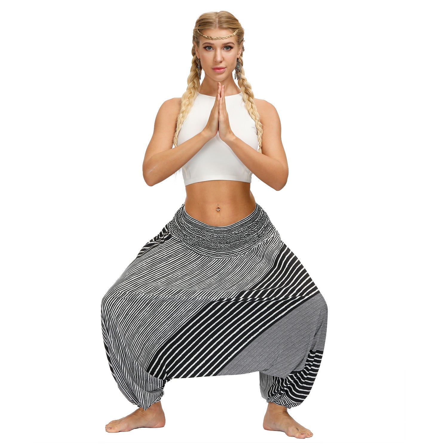 Boho Digital Print Fashion Women Yoga High Waist Wide Leg Bloomers
