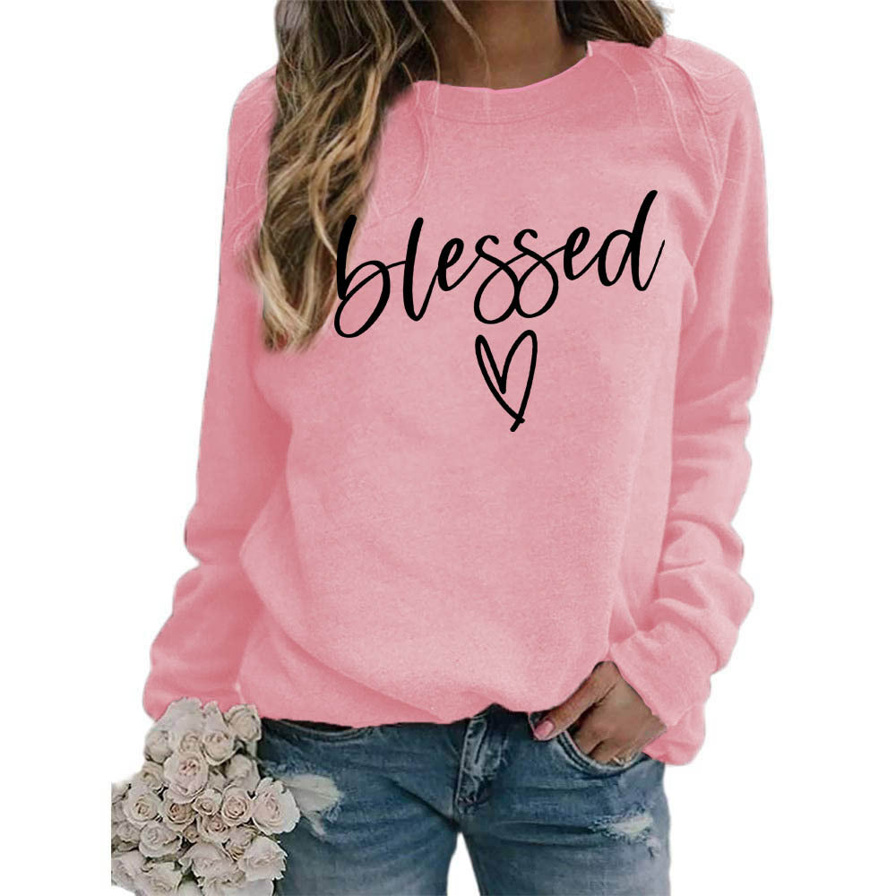 Love Print Round Neck Women's crew neck sweater Top