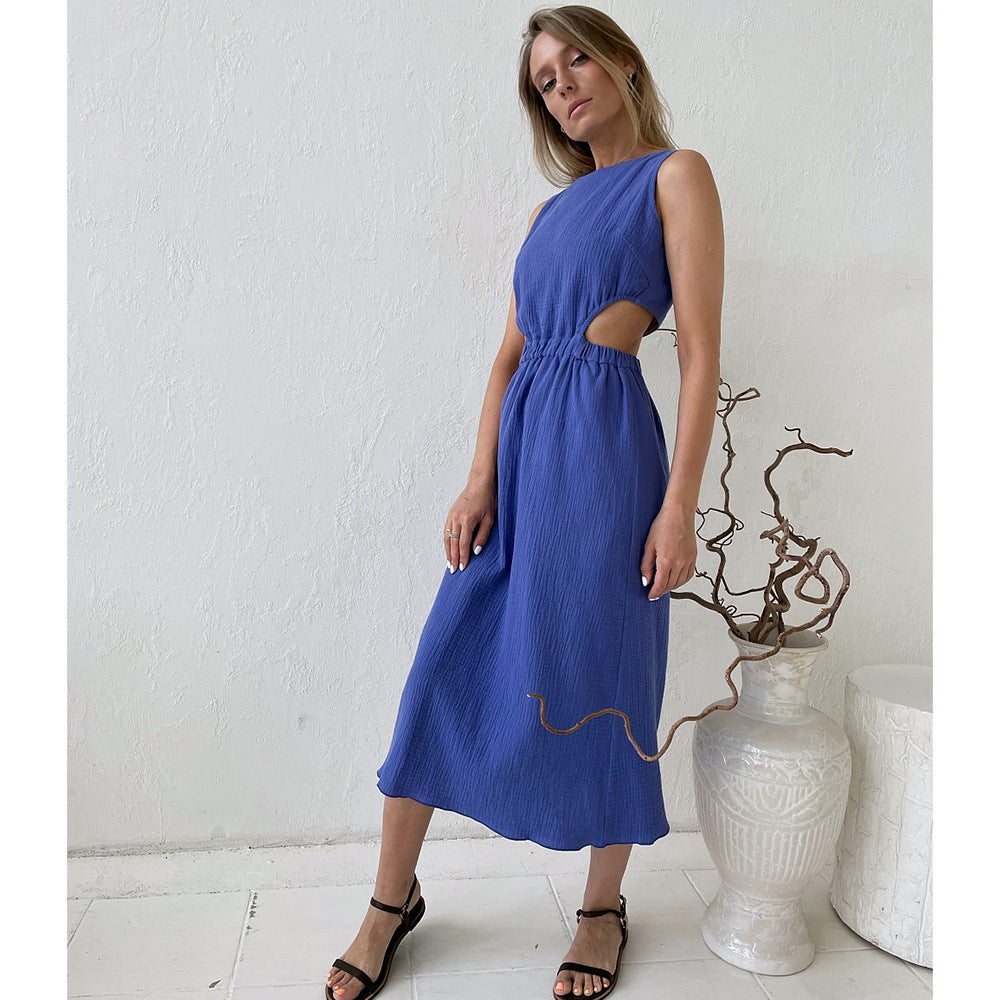Fashion Casual Back Single Breasted Waist Revealing Design Sundress