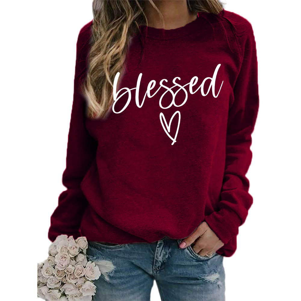 Love Print Round Neck Women's crew neck sweater Top