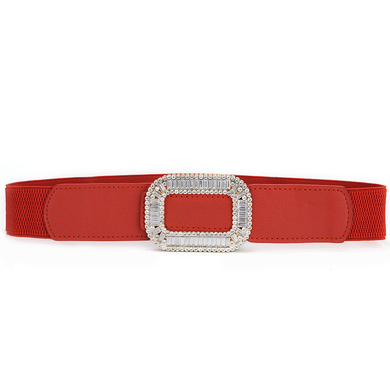 Women's Rhinestone Inlaid Pair Buckle Elastic Elastic All-match Girl Dress Belt