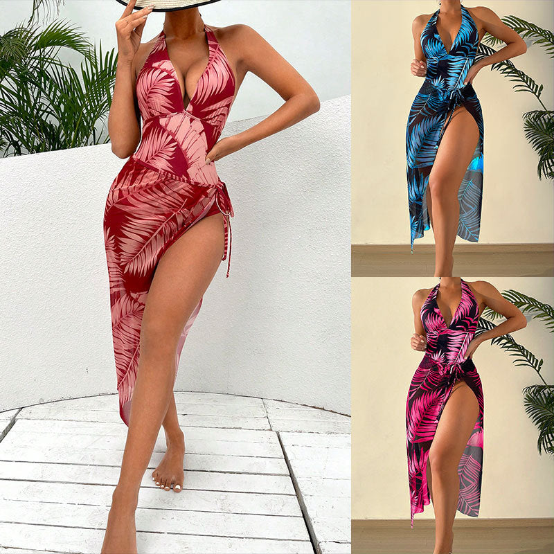 European And American Printing Halterneck Skirt Style Hot Spring Bathing Suit Ins