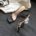 Square Toe Transparent Sandals Women Stiletto Mid-heel All-match Brown High Heels