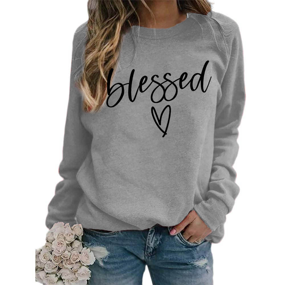 Love Print Round Neck Women's crew neck sweater Top