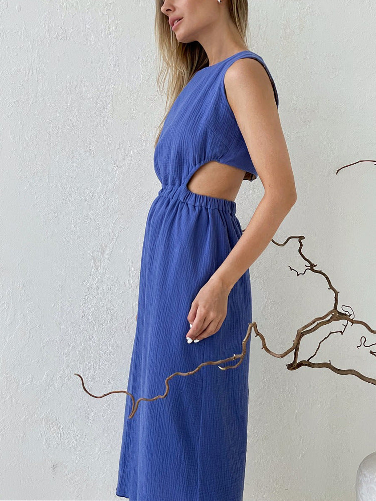 Fashion Casual Back Single Breasted Waist Revealing Design Sundress