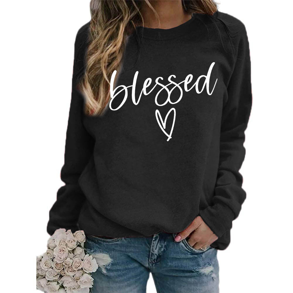 Love Print Round Neck Women's crew neck sweater Top