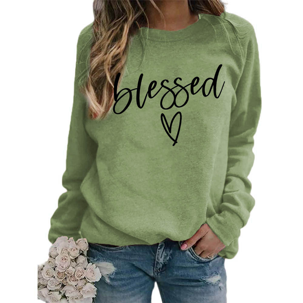 Love Print Round Neck Women's crew neck sweater Top