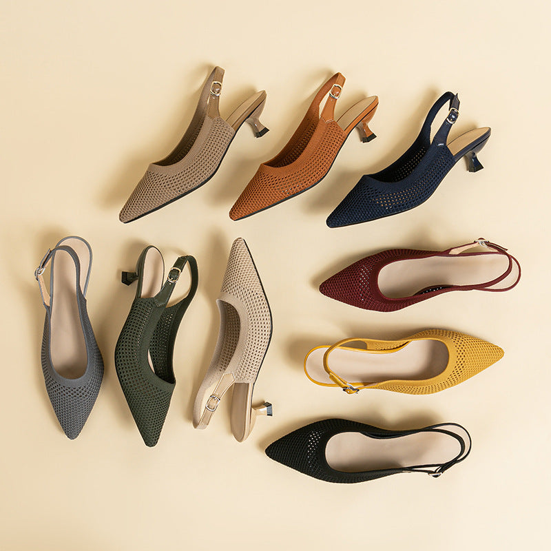 Flyknit Hollow Temperament Pointed Toe Toe High Heels Cooldown