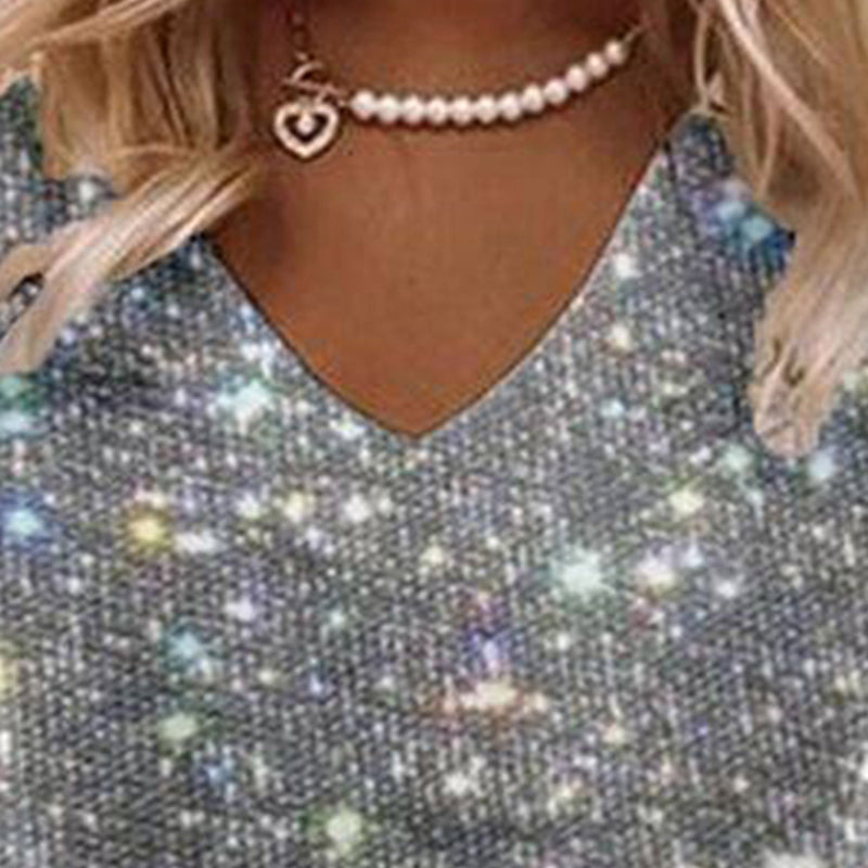 Women's Solid Color V-Neck Bell Sleeve Midi Dress With Sequin Detail, Casual Party Dress For Spring Autumn Occasions