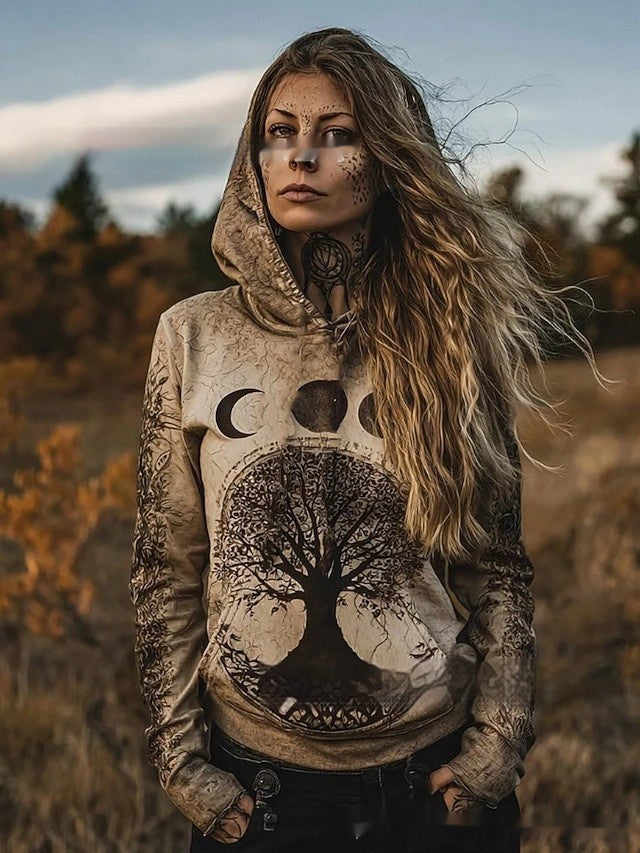 Retro Art Floral Gradient Drawstring Hoodie