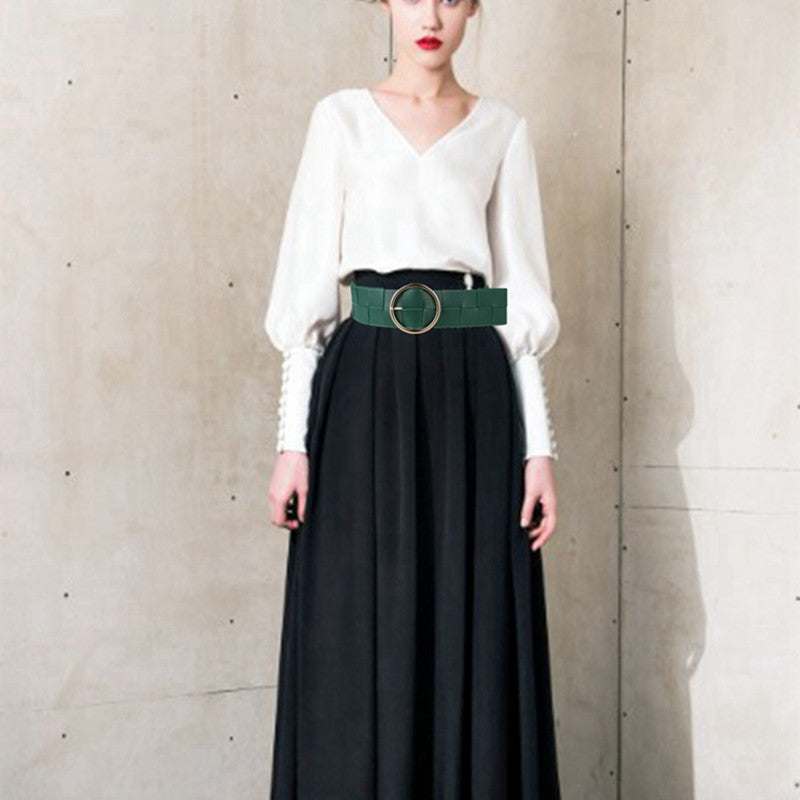 Braided Belt Wide Version Round Buckle Pin Buckle