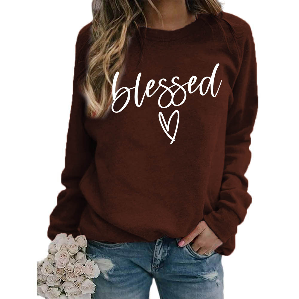 Love Print Round Neck Women's crew neck sweater Top