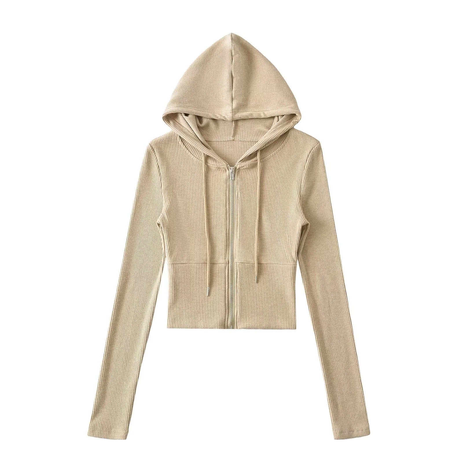 Sporty Casual Hooded Zip-up Waist-cinching Sweatshirt For A Slimming Effect