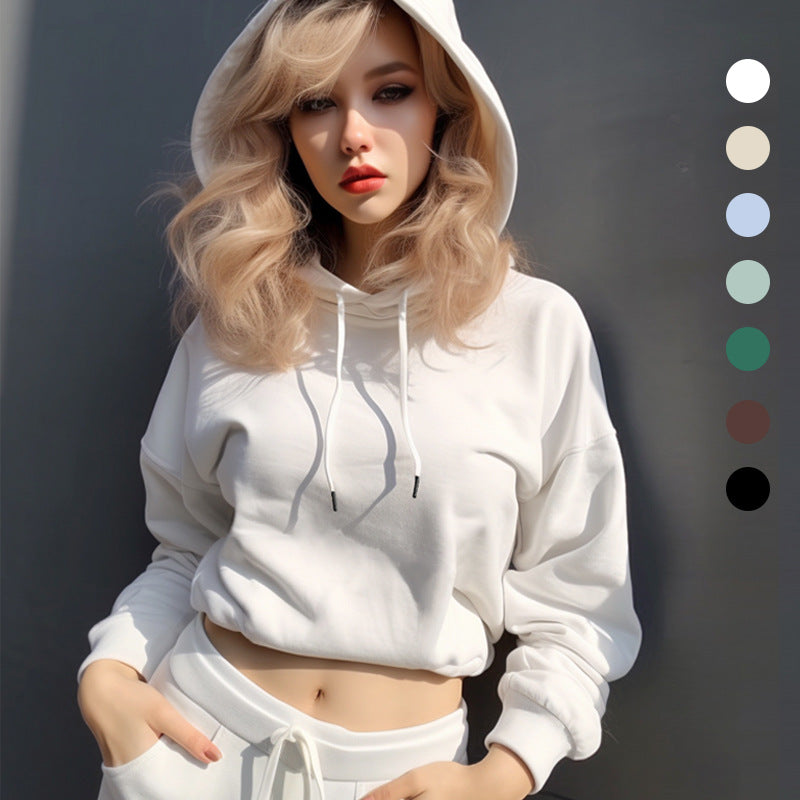 Women's Hooded Cropped High-waist Fleece Hoodie