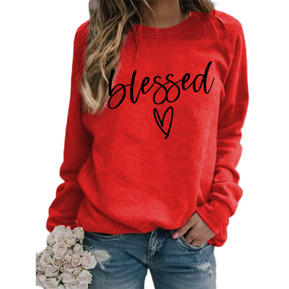 Love Print Round Neck Women's crew neck sweater Top