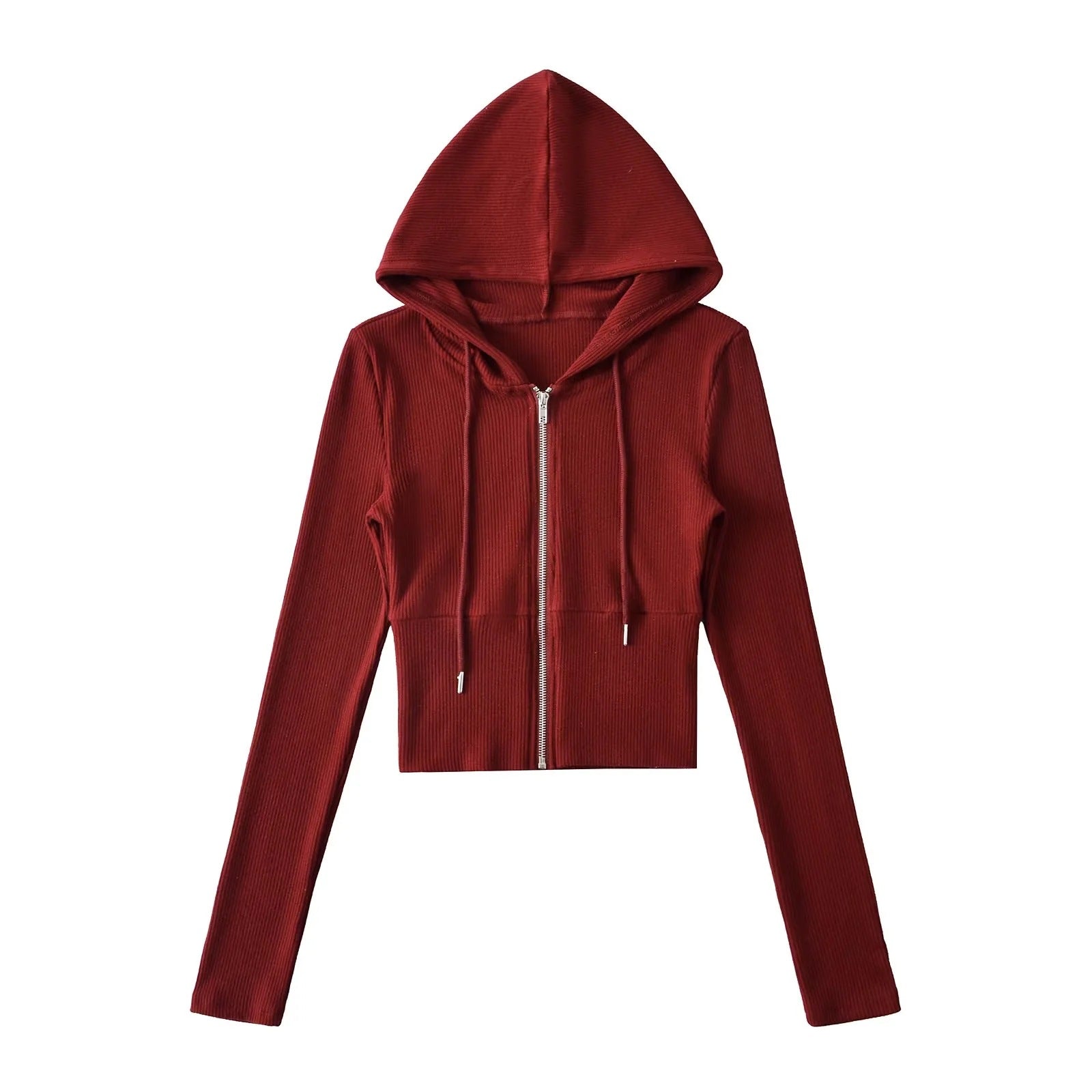 Sporty Casual Hooded Zip-up Waist-cinching Sweatshirt For A Slimming Effect