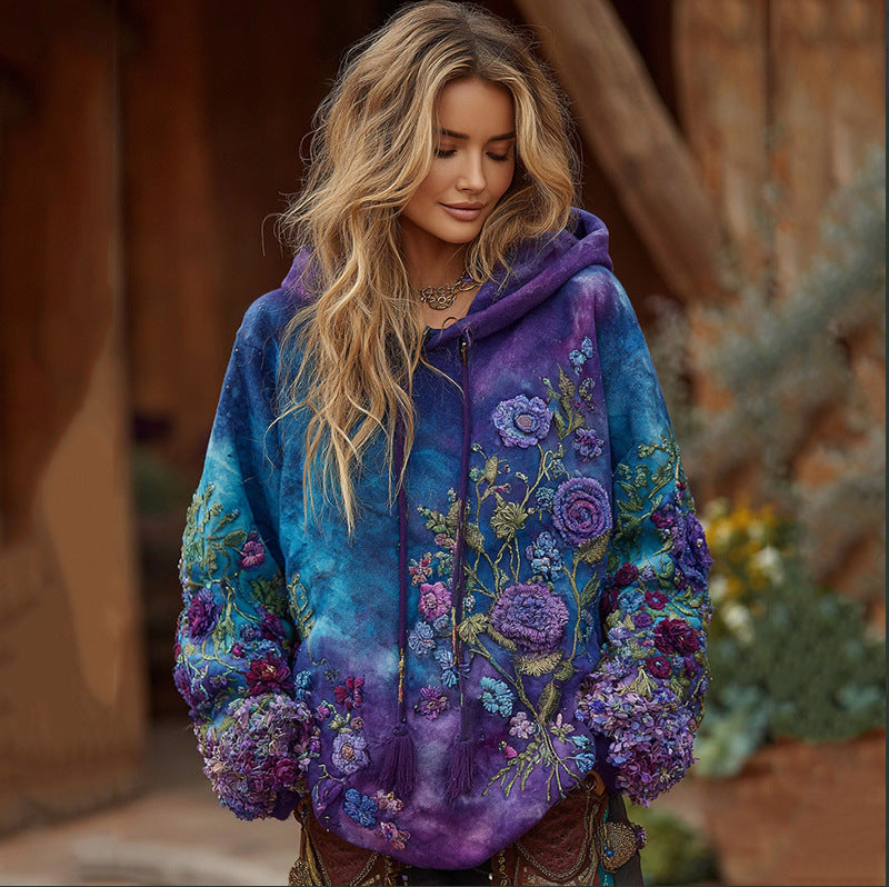 Womens Loose-Fit 3D Digital-Print Hoodie For Winter