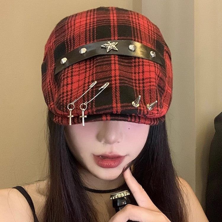 Dark Street Fashion Advance Hats Women's Neutral Plaid