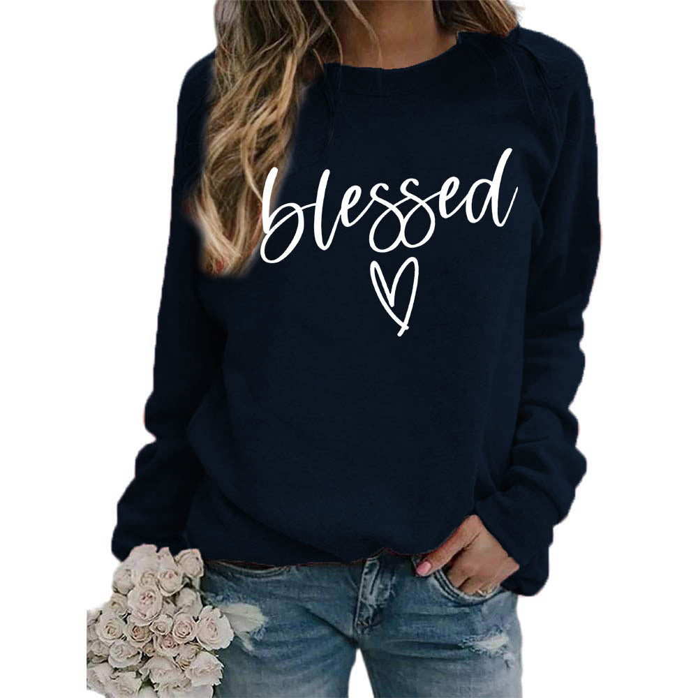 Love Print Round Neck Women's crew neck sweater Top
