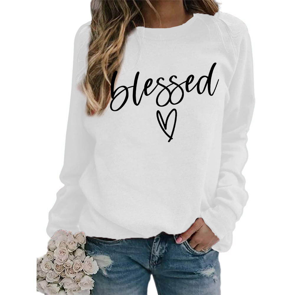 Love Print Round Neck Women's crew neck sweater Top