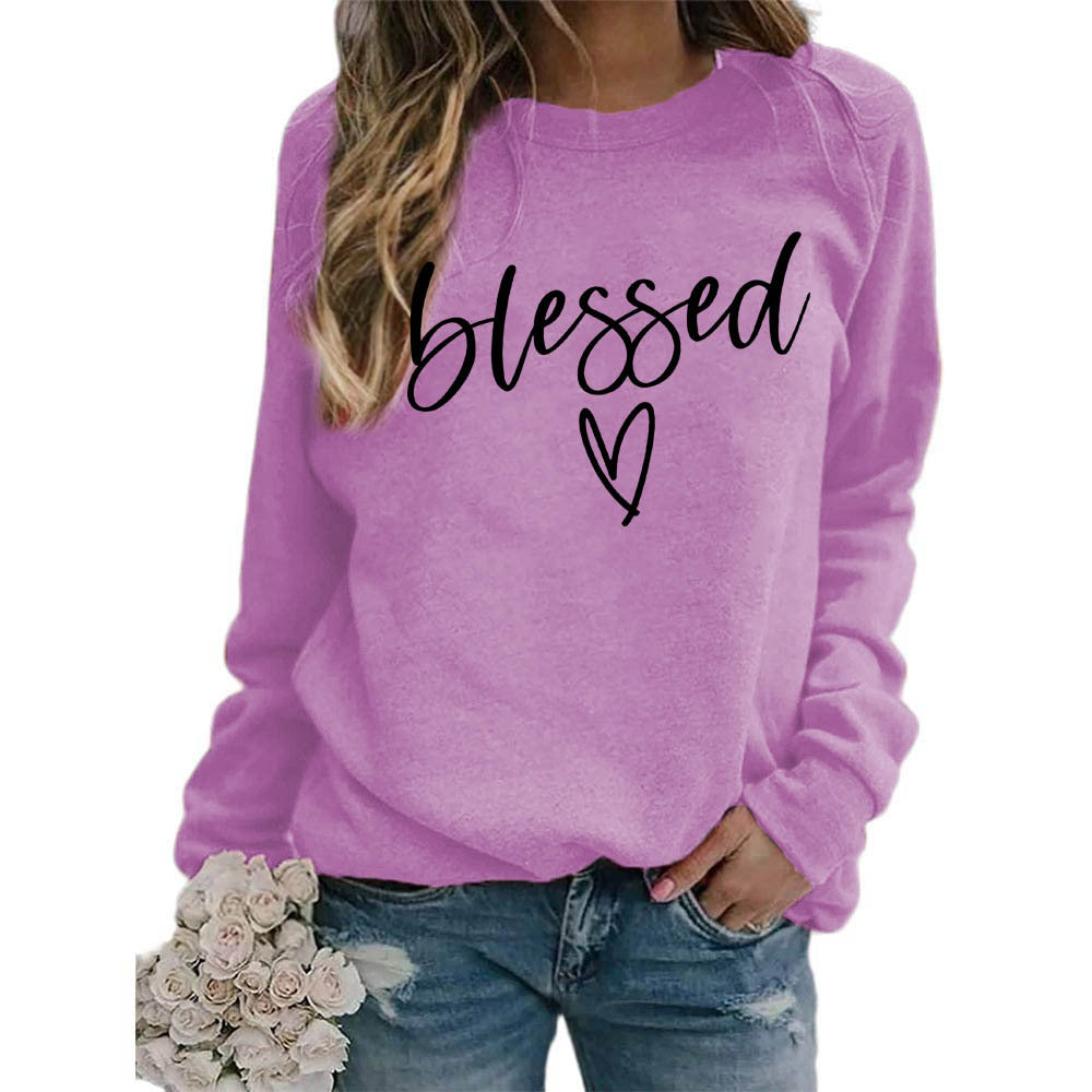 Love Print Round Neck Women's crew neck sweater Top