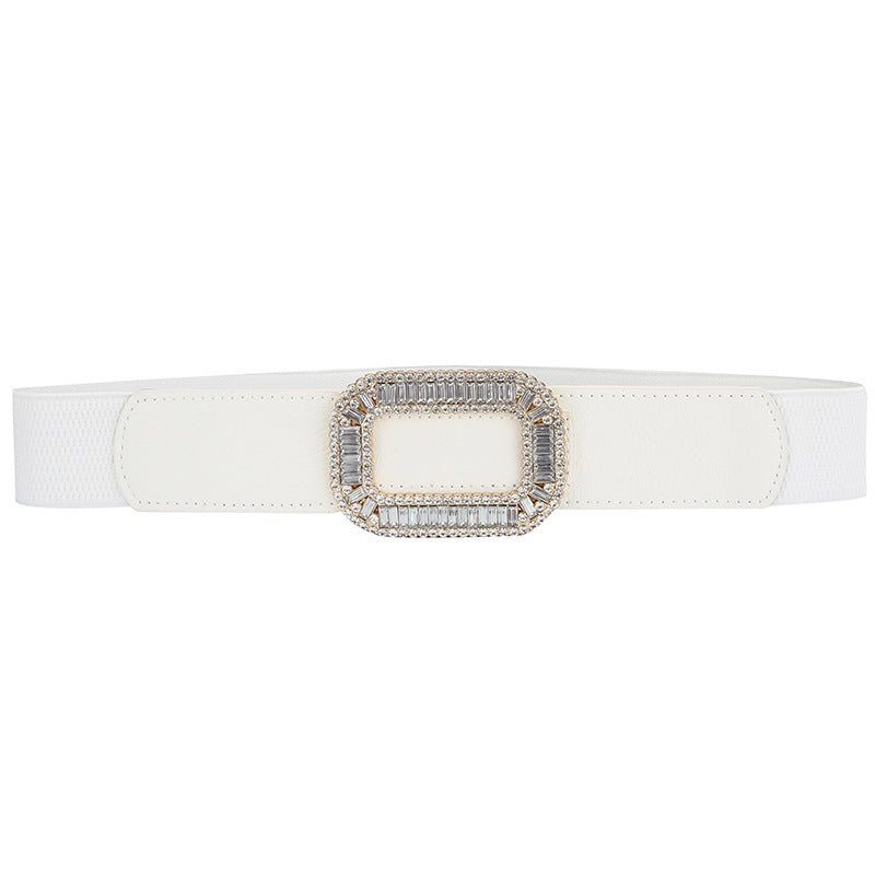 Women's Rhinestone Inlaid Pair Buckle Elastic Elastic All-match Girl Dress Belt