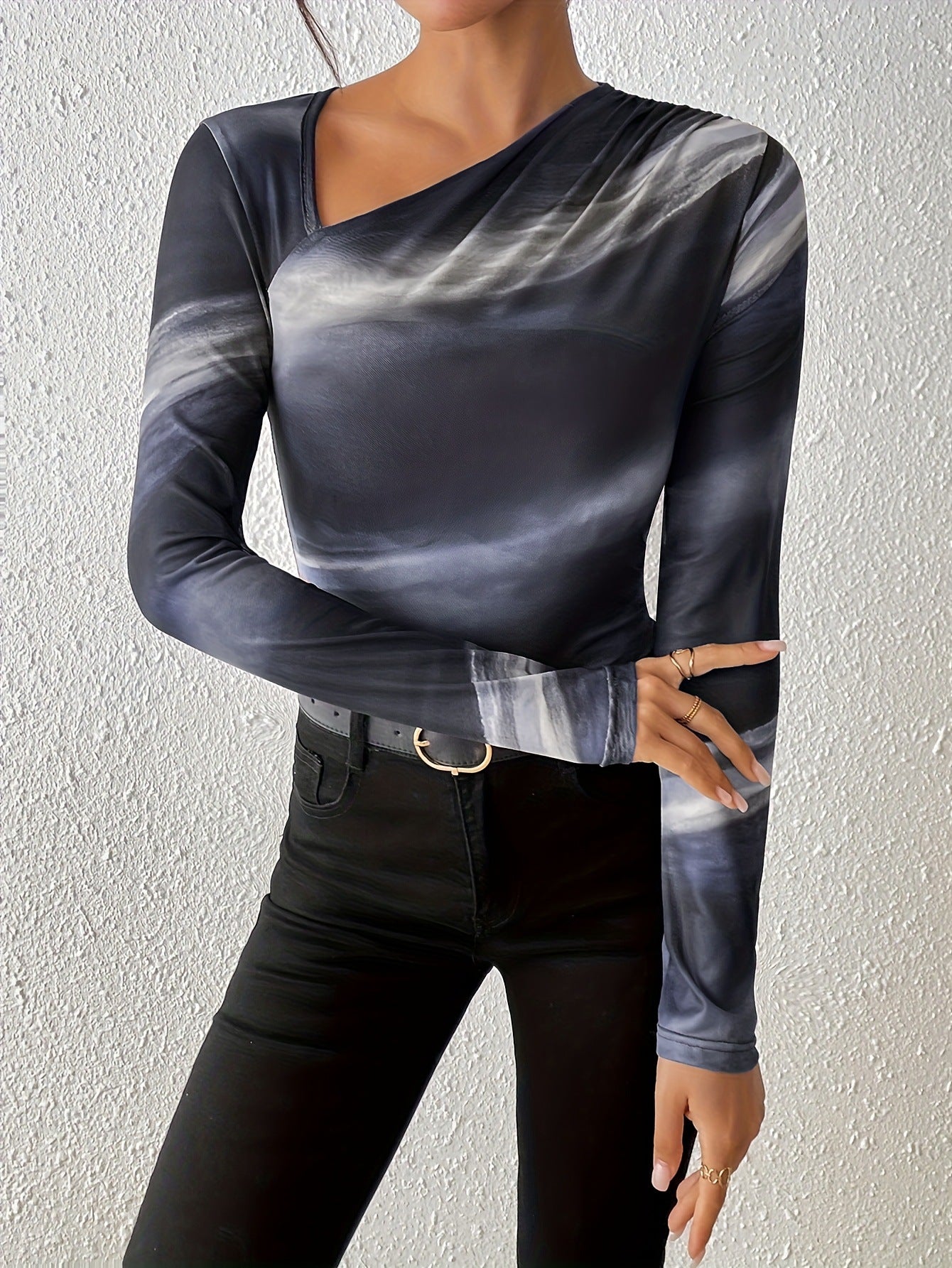 Spring And Autumn Women's Gradient Slimming Oblique Neck