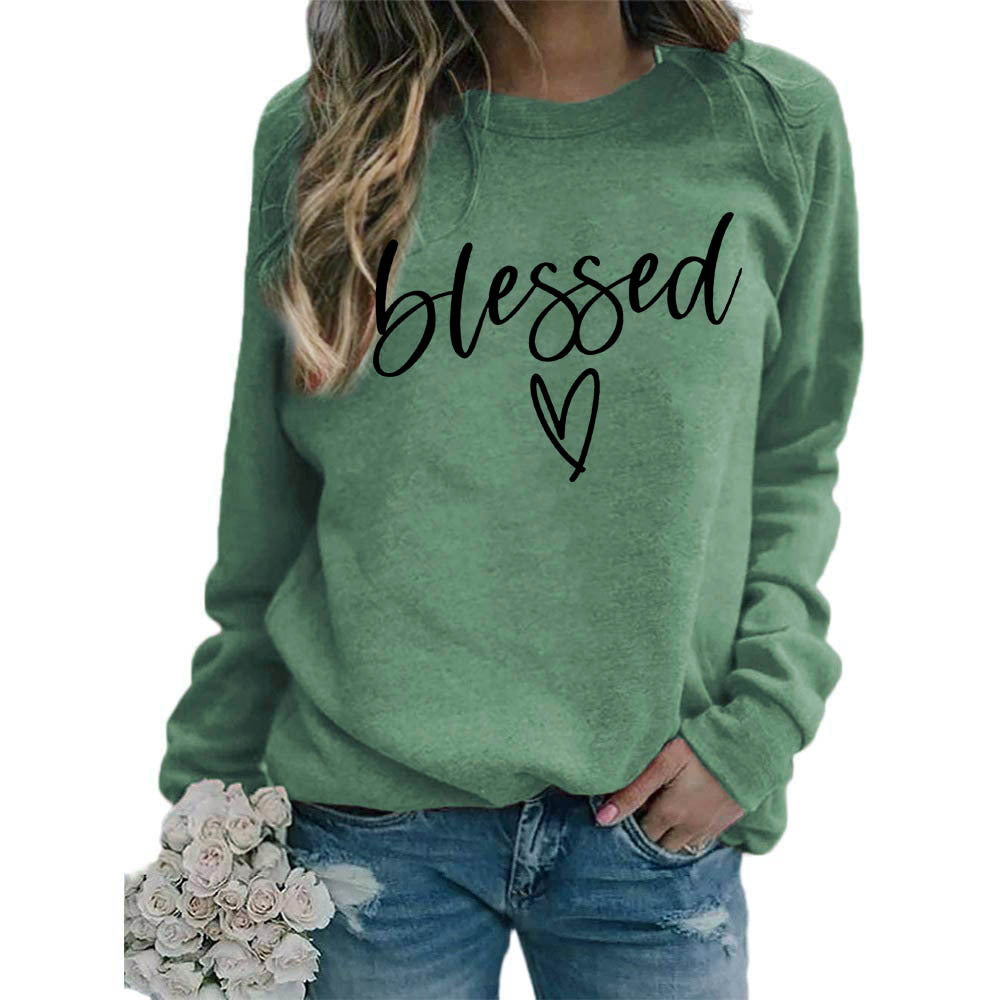 Love Print Round Neck Women's crew neck sweater Top