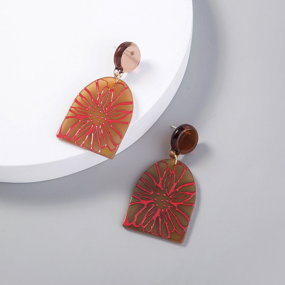 Acrylic Earrings Art Graffiti Resin Flower Earrings Earrings