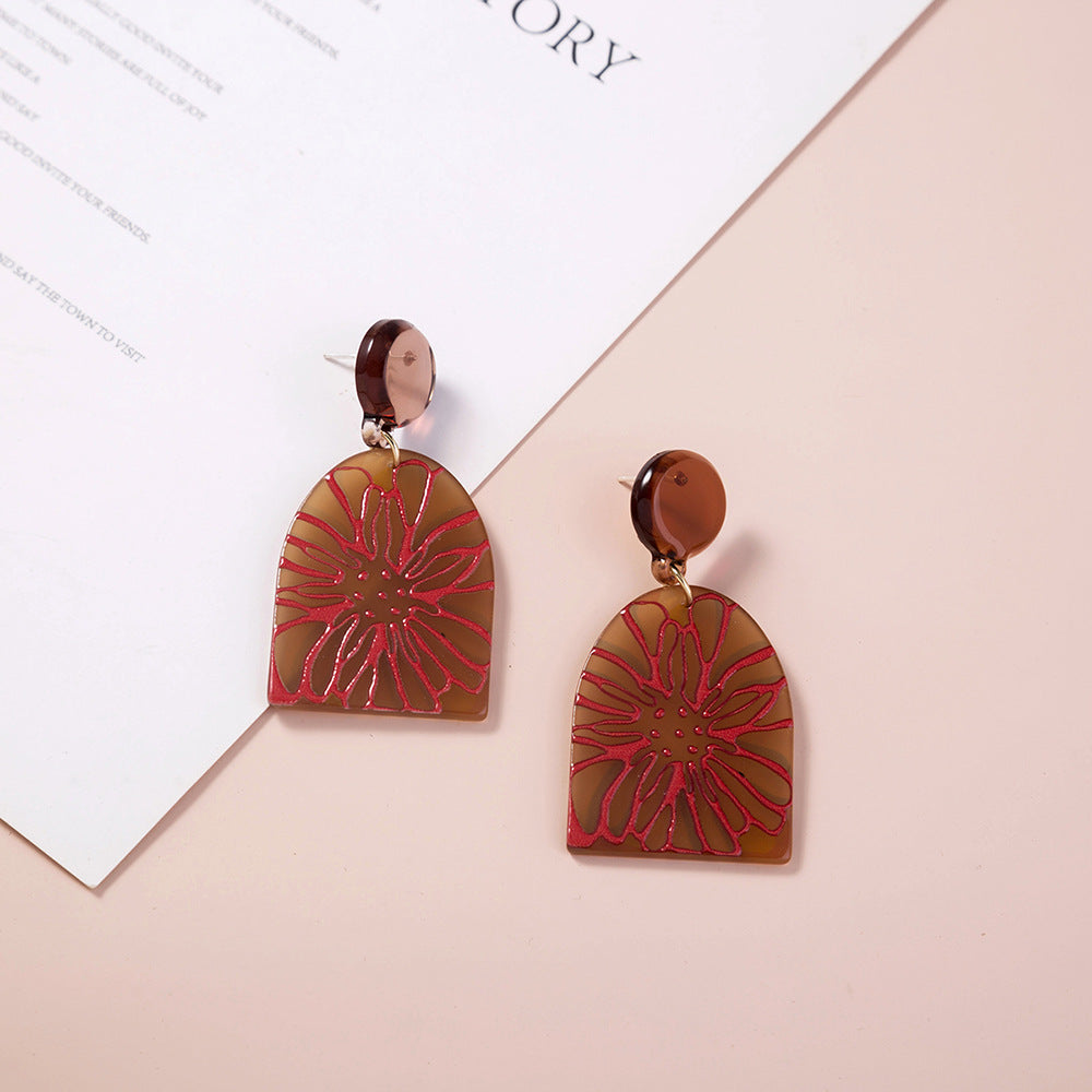 Acrylic Earrings Art Graffiti Resin Flower Earrings Earrings