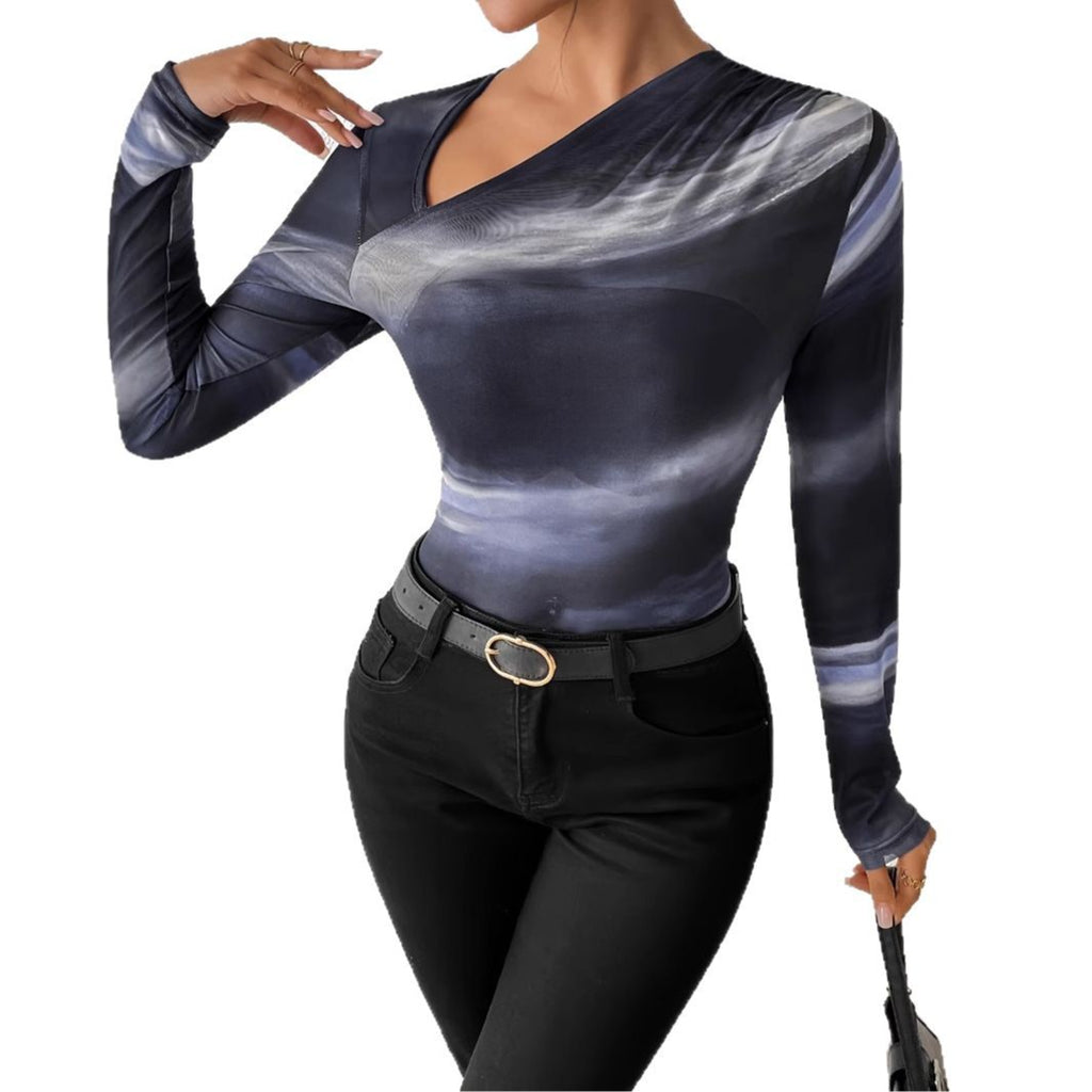 Spring And Autumn Women's Gradient Slimming Oblique Neck