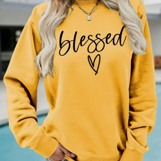 Love Print Round Neck Women's crew neck sweater Top