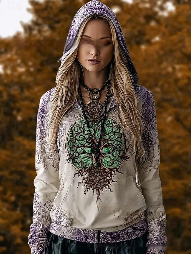 Retro Art Floral Gradient Drawstring Hoodie